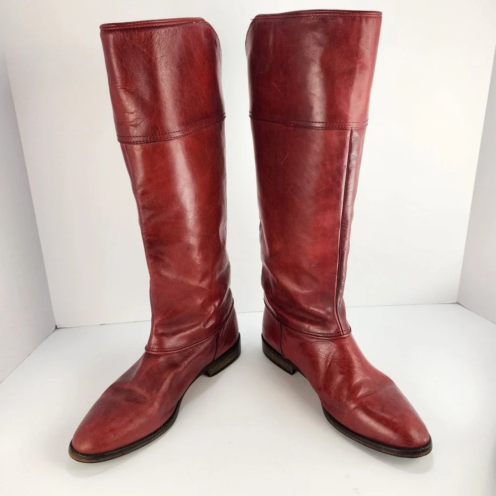 Joan & David Vintage Italy 37.5 Red Leather Knee High Riding Boots Women's 6.5